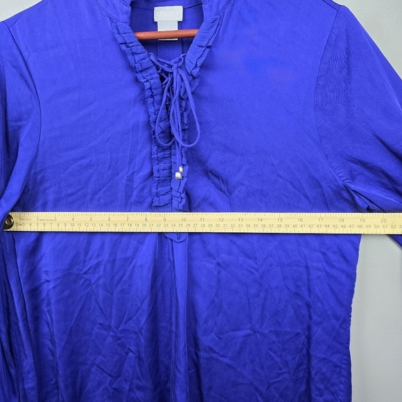 CHICO'S Sandwashed Satin Ruffle Blouse‎ Purple Women's Size 1 (8/10 M) - Picture 14 of 16